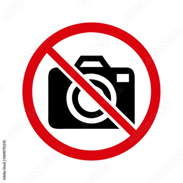 Fototapeta Illustration of a camera with a red circle and diagonal line indicating photography is prohibited here