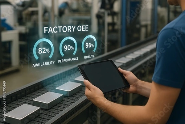 Fototapeta A person monitoring the factory overall equipment efficiency. 