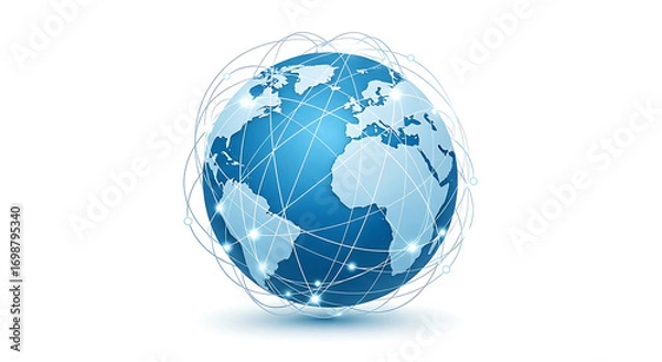 Obraz Global network connecting the world with glowing nodes and lines