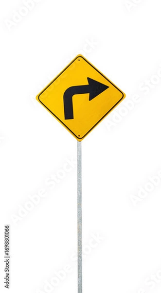 Fototapeta Traffic road sign turn right, closeup object. Isolated on transparent background