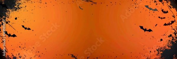 Fototapeta Halloween-themed poster design with vibrant orange background and bats featuring copy space