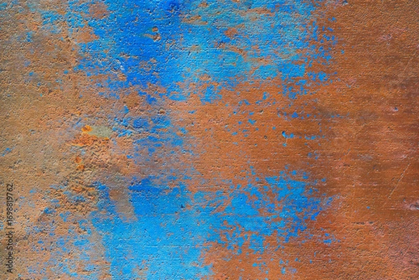 Fototapeta Old rusty metal rust steel brown texture peeling blue paint surface background