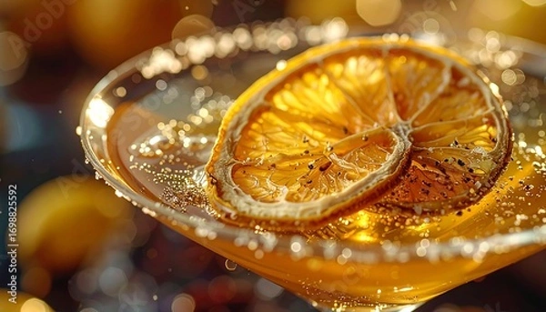 Fototapeta Sparkling cocktail with dried orange slices