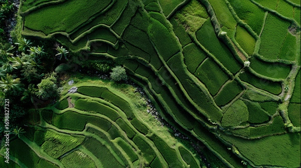 Obraz Beautiful topdown photo of rice fields