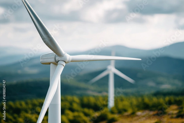 Fototapeta Wind turbines in a scenic landscape