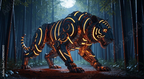 Fototapeta Surreal Biomechanics: A Mechanical Tiger Concept.