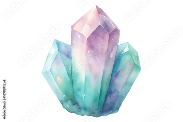 Fototapeta A mesmerizing crystal formation isolated on transparent background, showcasing a blend of purple and turquoise hues, radiating a sense of tranquility and natural beauty