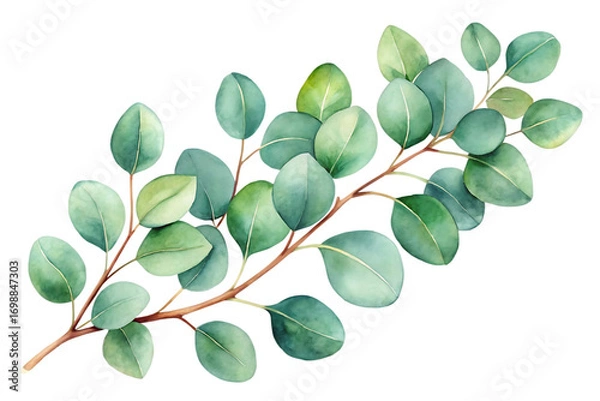 Fototapeta Watercolor eucalyptus branch isolated on transparent background, showcasing delicate green leaves and intricate details, perfect for botanical illustrations and natureinspired designs