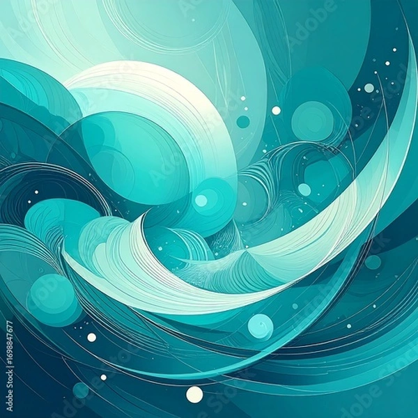 Obraz A swirling composition of turquoise and white abstract shapes creates a dynamic and ethereal scene.