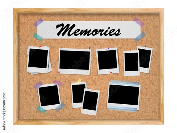 Fototapeta Realistic Polaroid Photo Frame Set on Cork Board – Blank Instant Frames, Mood Board Collage, Vintage Memories Template Vector Illustration