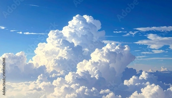 Obraz A vast expanse of fluffy white cumulus clouds against a brilliant azure sky.