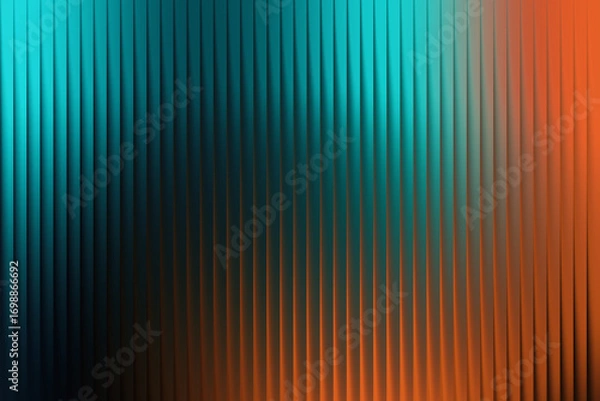 Fototapeta Abstract background with vertical ribbed texture in shades of teal and orange, creating a modern and dynamic visual effect