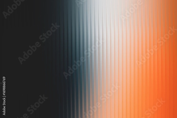 Fototapeta Abstract backdrop with vertical ribbed texture, transitioning from dark gray to white and orange, creating a sophisticated visual