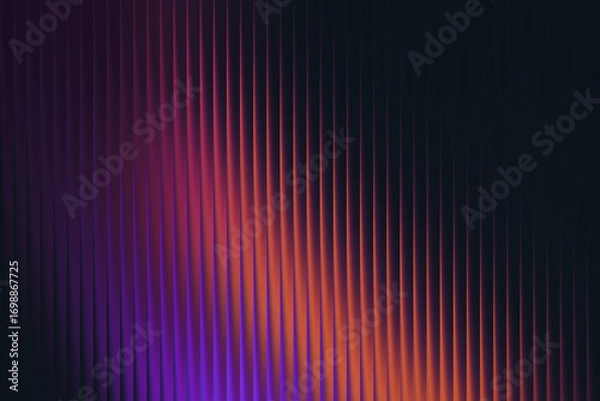 Fototapeta Abstract backdrop with vertical ribbed texture illuminated by a blend of purple and orange light, creating a moody and artistic atmosphere