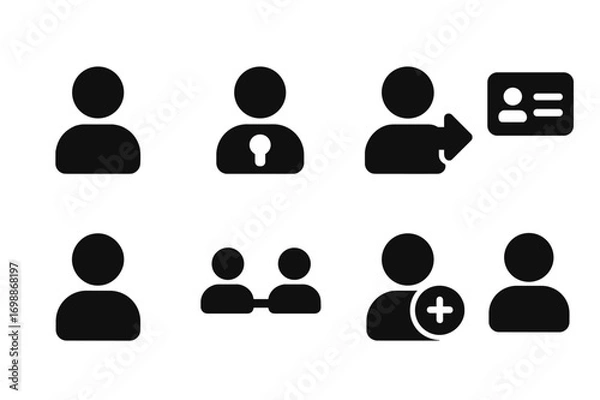 Obraz Icons representing user account actions and social interactions on digital platforms in a simple graphic layout