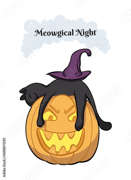 Fototapeta A character of a cat that sleeps on a pumpkin