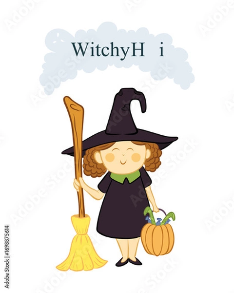 Fototapeta Character of a good, cheerful witch with a broom