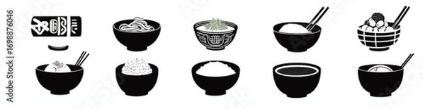 Obraz Modern illustration of a set of Chinese icons in isolated silhouette with solid fill and background, available in modern infographic style with a red theme, symbolizing the Chinese Lunar Year