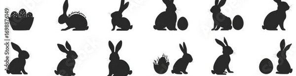 Obraz A collection of rabbit icons featuring isolated silhouettes and solid illustrations was created in a traditional Chinese style as modern graphics in 2023, including simple modern infographic logos of