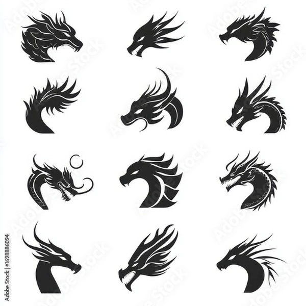 Obraz Flat icon of a dragon isolated on a white background, created using