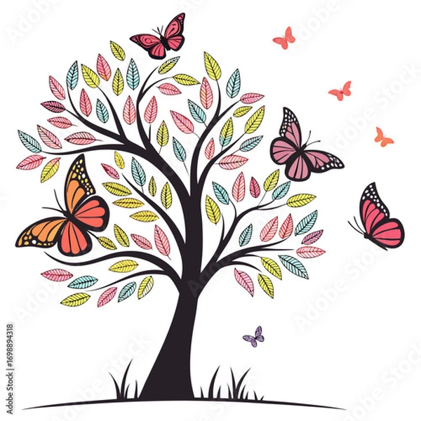 Obraz autumn tree with butterflies