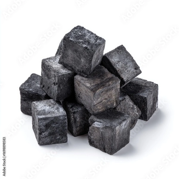 Fototapeta Dark, cube-shaped candies piled high