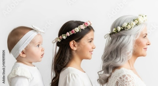 Fototapeta Life stage image: child form, adult figure, elder presence, youthful phase, mature moment, aged state, personal growth, temporal shift, human journey, visual change, aging sign, developmental passage