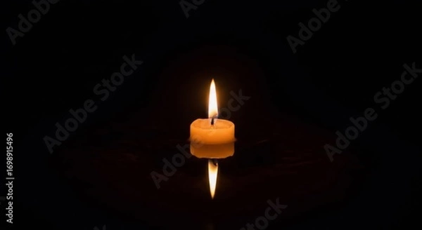 Fototapeta Candlelight Glow on Dark Surface with Reflection and Warm Light