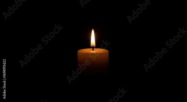 Fototapeta Glowing Candle Flame Illuminating Darkness Center Isolated on Black Background With Warm Light