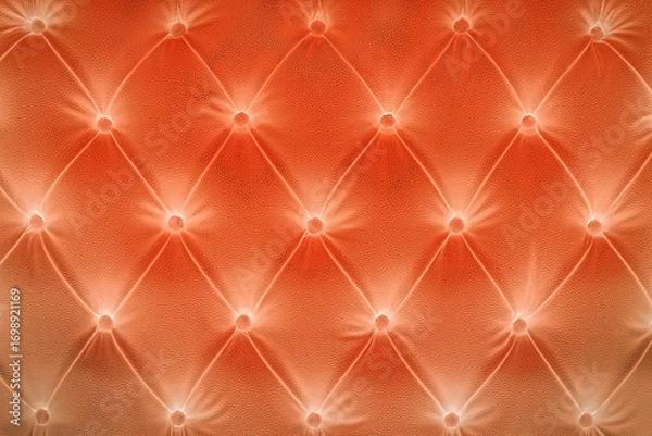 Fototapeta Orange brown natural leather sofa upholstery pattern button classic texture luxury background