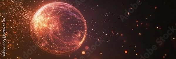Fototapeta Cosmic sphere glowing with vibrant energy in a dark space environment during a captivating digital display of light and movement