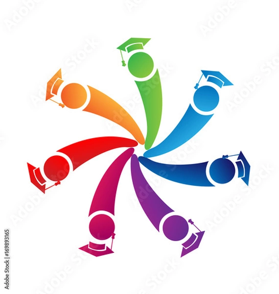 Obraz Teamwork graduates with cap alumni logo vector