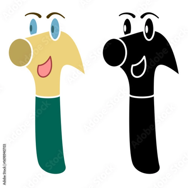 Fototapeta cute hammer cartoon icon, simple flat style, vector illustration, symbol, design logo template pictogram, for ui or ux isolated on white for mobile app, editable