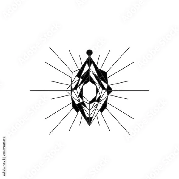Fototapeta Vector art of mystical geometric emblem with radiant lines and skull design