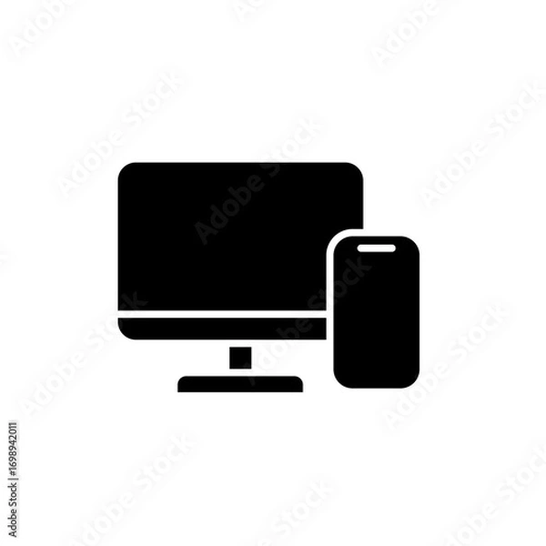 Fototapeta computer and smartphone icons, simple flat style, vector illustration, symbol, design logo template pictogram, for ui or ux isolated on white for mobile app, editable