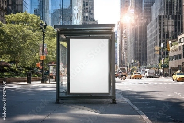 Fototapeta Empty bus stop advertisement in a city