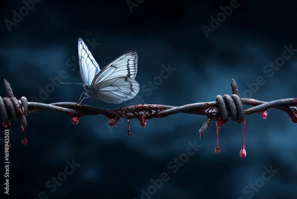 Obraz butterfly on barbed wire