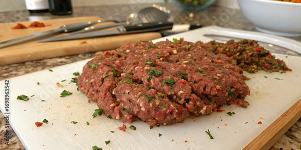 Obraz Seasoned Ground Beef with Herbs and Spices