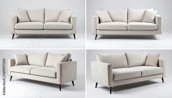 Fototapeta Four angled views of a light beige sofa