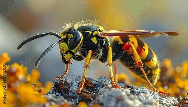 Fototapeta Close-up of a wasp on a rock