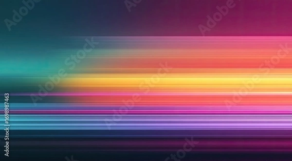 Obraz Abstract vibrant horizontal streaks of light, with a gradient of colors from teal to orange to pink
