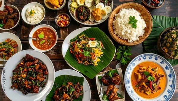 Fototapeta Diverse array of Asian dishes