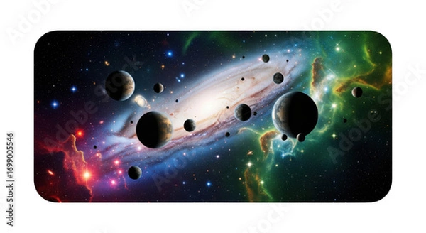 Obraz A Breathtaking View of Planets Orbiting a Distant Spiral Galaxy System