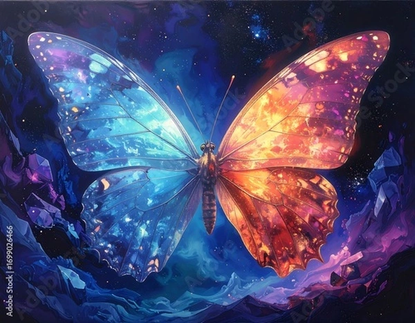 Obraz Cosmic butterfly, vibrant wings, galaxy backdrop