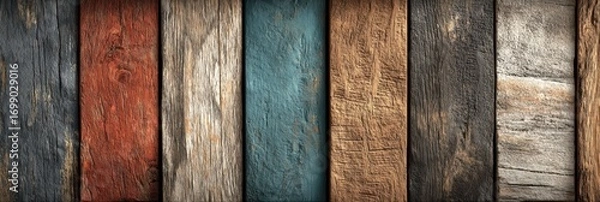 Fototapeta Colorful wooden planks arranged in an artistic pattern showcasing different textures in a creative setting