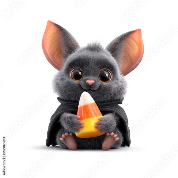 Obraz Cartoon bat holding candy corn, white background