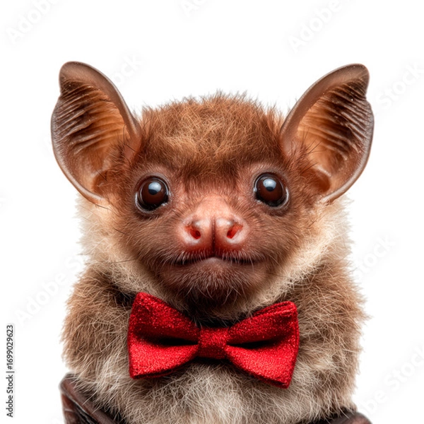 Obraz Cute vampire bat with bow tie, white background