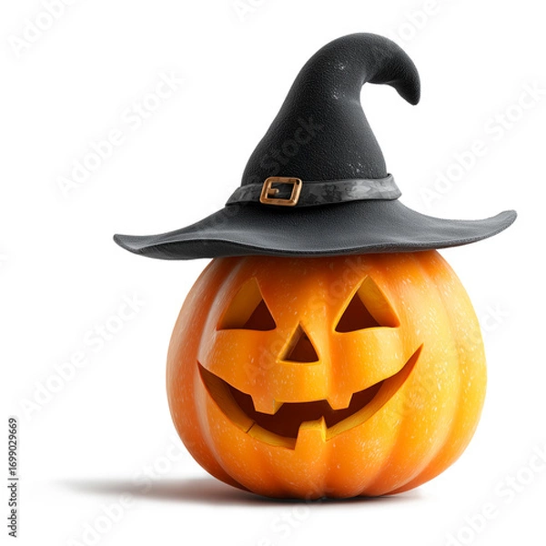 Obraz Jack o lantern with witch hat, white background