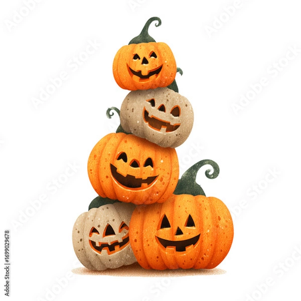 Obraz Halloween pumpkin stack illustration, white background