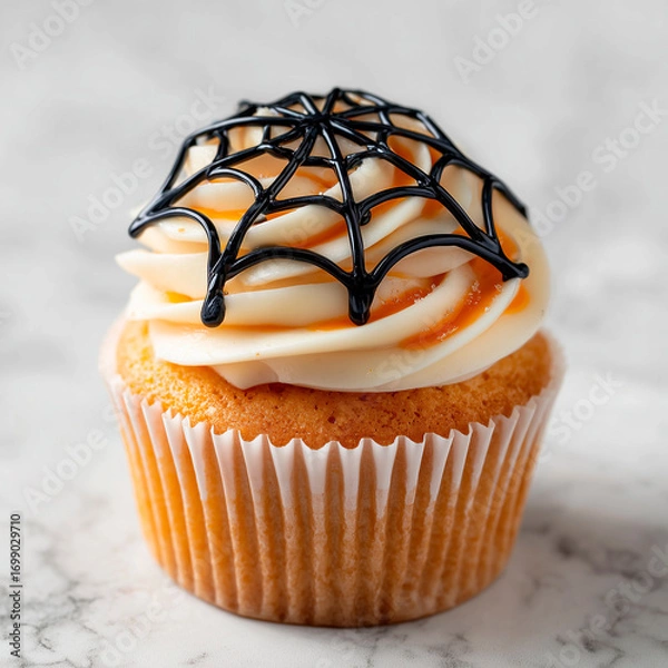 Obraz Halloween donut with spider web glaze, white background